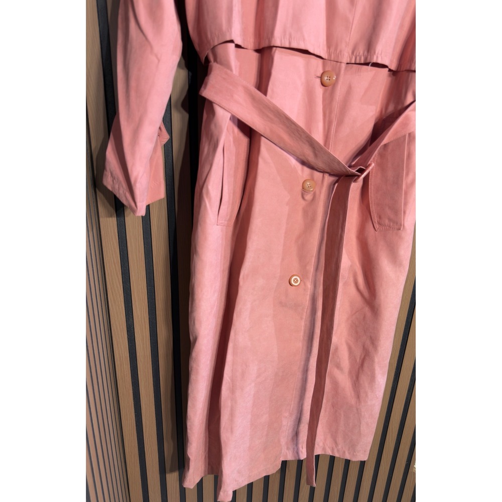 London Fog Pink Suede‎ Trench Coat Belted Classic Style Women's Size 8 - Picture 2 of 6